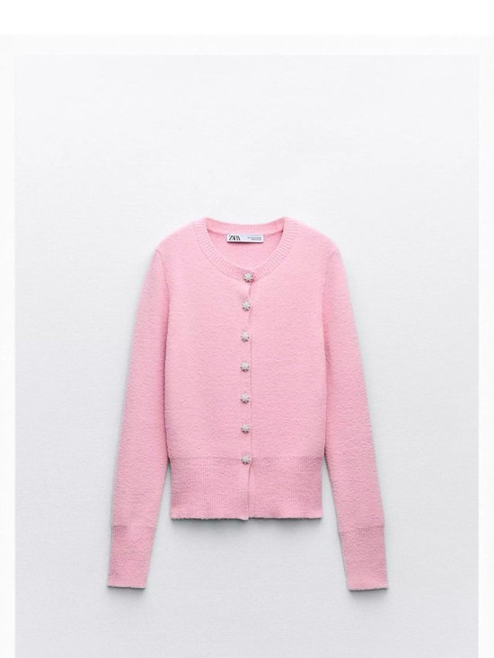 Zara Sweaters - Zara Light Pink Bouclé Button-Front Cardigan